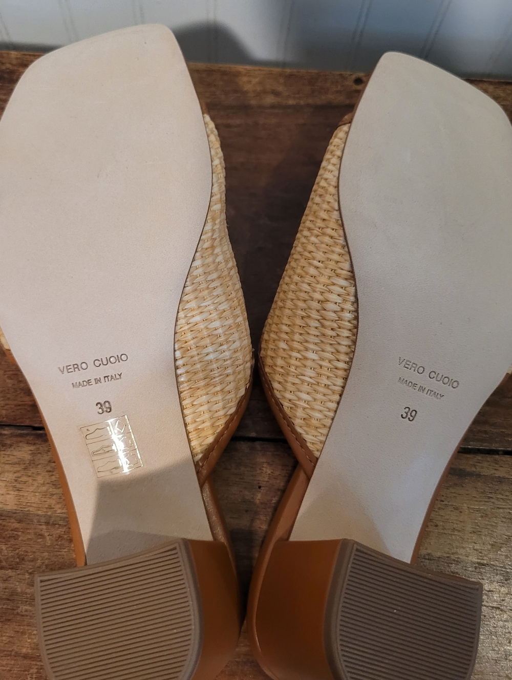 120% Lino Raffia Slide Sandals Block Heel  Size US 8.5 EU39  Tan Natural NWOB - Picture 8 of 10